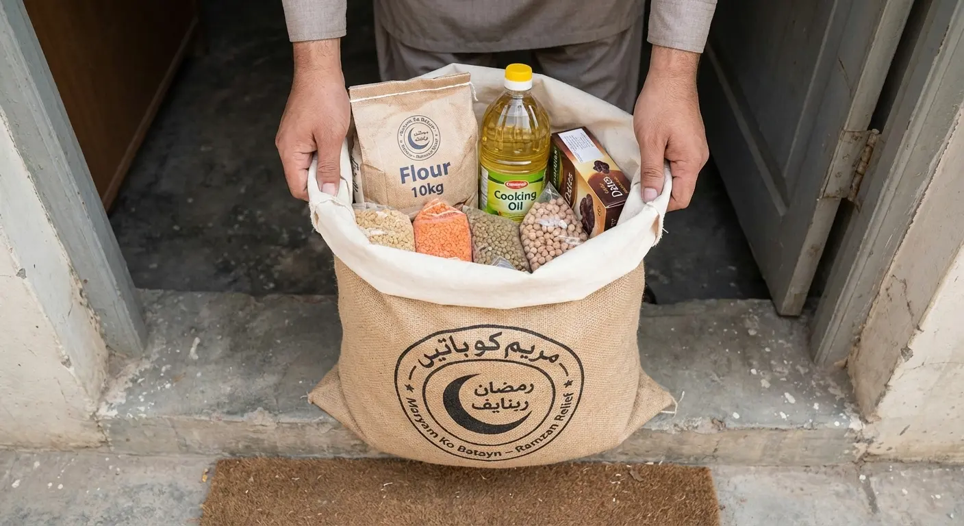 family receiving rashan package – Maryam Ko Batayn success story